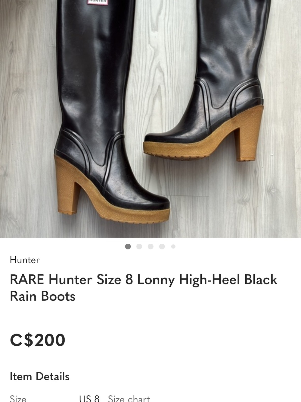 Hunter Black Rain Platform Heeled Booties with Tan Sole